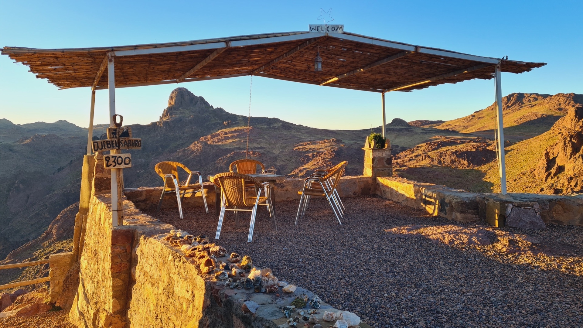 Terrace of Tizi n Tazazert at sunset, top of the Tizi n'Tazazert pass